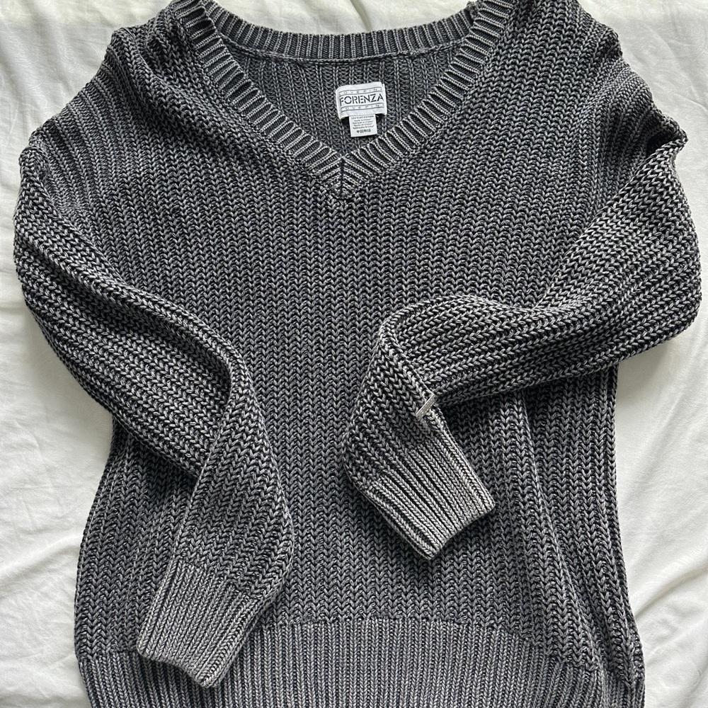 pink off the shoulder grey sweater